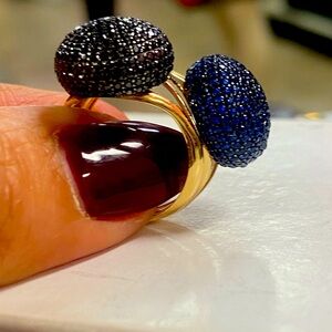 14k real gold in  Gold Black and blue Zirconium Ring size available 7.8.9
